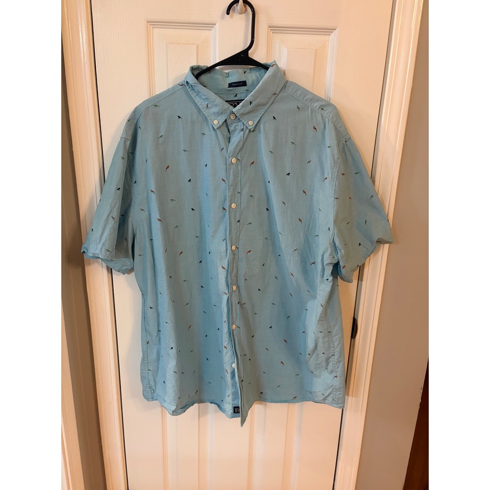 Rye by Hawker Rye Button Down Shirt Mens XXL Blue Short Sleeve Embroidered Birds